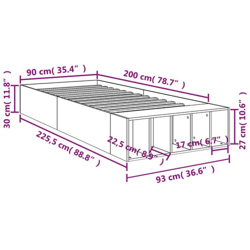 vidaXL Posteljni okvir siva sonoma 90x200 cm inženirski les Cene