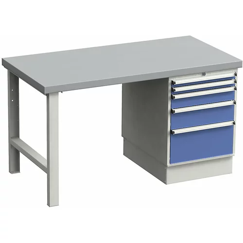 Treston Modulna delovna miza, s predalnim blokom, plošča iz jeklene pločevine, ŠxG 1500 x 750 mm