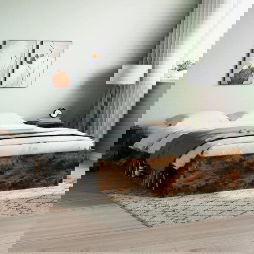 vidaXL Posteljni okvir dimljeni hrast 140x190 cm Cene