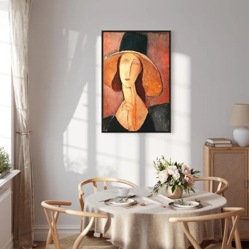  Slika - Amedeo Modigliani &amp;ndash; Portrait of Jeanne Hebuterne in a Large Hat 40x60 U crnom drvenom okviru Slike