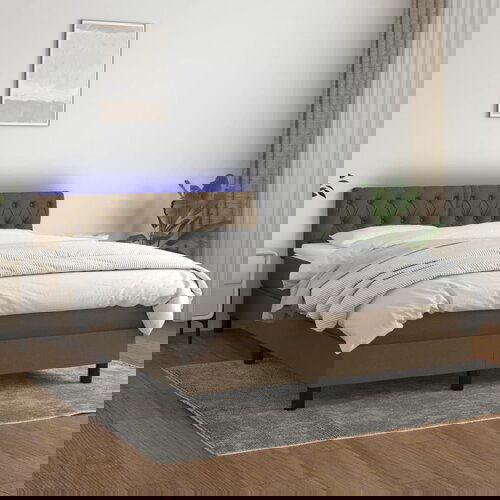 VidaXL Box spring postelja z vzmetnico LED temno rjava 140x200cm blago Slike