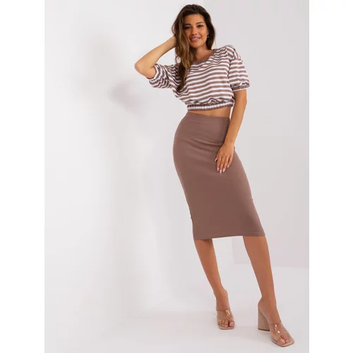 Fashion Hunters Dark beige casual ensemble with striped blouse