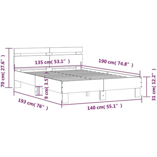  Posteljni okvir z vzglavjem betonsko siv 135x190 cm inž. les, (20978749) Slike