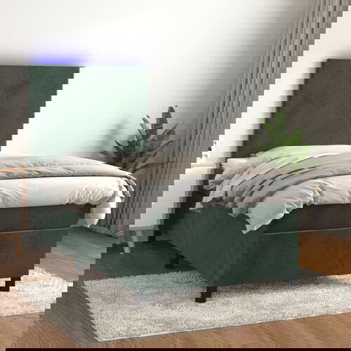 VidaXL Box spring postelja z vzmetnico LED tem. zelena 100x200cm žamet Slike