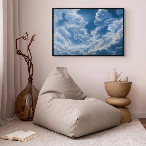  Plakat Blue Sky Breaking Through White Fluffy Clouds 90x60 Crni okvir Slike