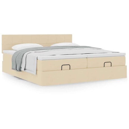 vidaXL Otomanski posteljni okvir z vzmetnicami krem 160x200 cm blago, (21610636) Cene