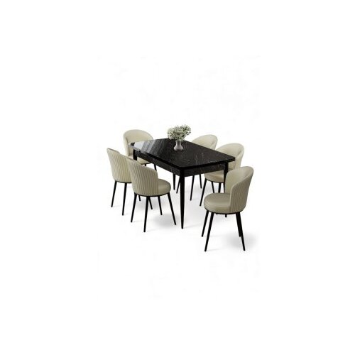 Hanah home Rasklopivi trpezarijski sto i stolice (7 delova) Asfel Black Marble Cream Cene