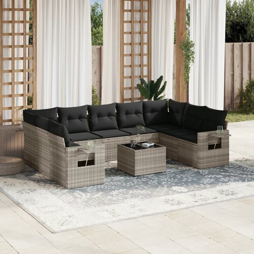 vidaXL 10-dijelni set vrtnih sofa poliratan s jastucima svijetlosivi Cijene