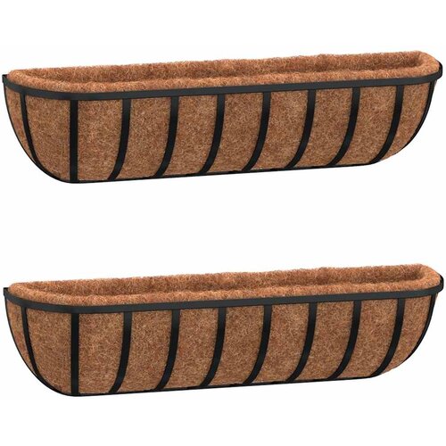  Zidna korita crna 2 kom obloge od kokosa 61x19x16 cm čelična Slike
