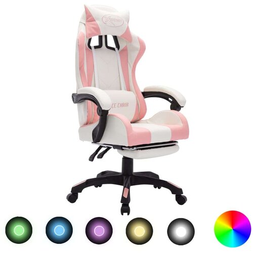 vidaXL Igraća stolica s RGB LED svjetlima rozo-bijela od umjetne kože Cijene