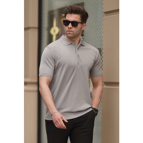 Madmext Gray Men's Polo Collar Plain T-Shirt 6878 Slike