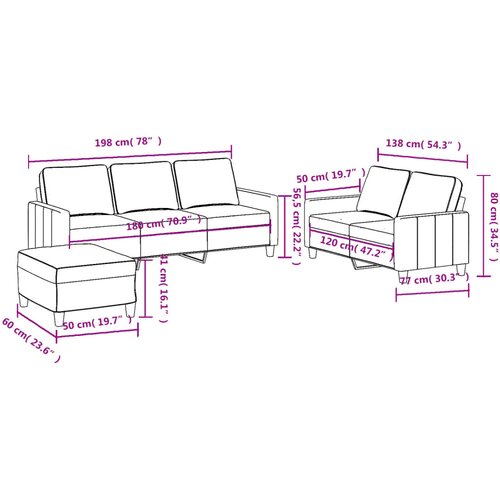  3-dijelni set sofa s jastucima svjetložuti od tkanine Slike