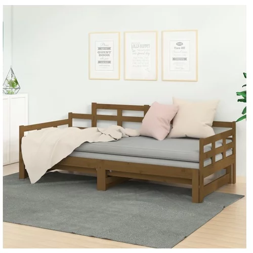  Izvlečna dnevna postelja medeno rjava borovina 2x(90x190) cm