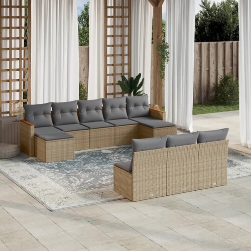 vidaXL 10-dijelni set vrtnih sofa s jastucima bež od poliratana Cijene
