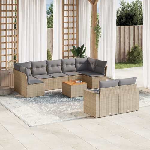 vidaXL 10-dijelni set vrtnih sofa s jastucima bež od poliratana Cene