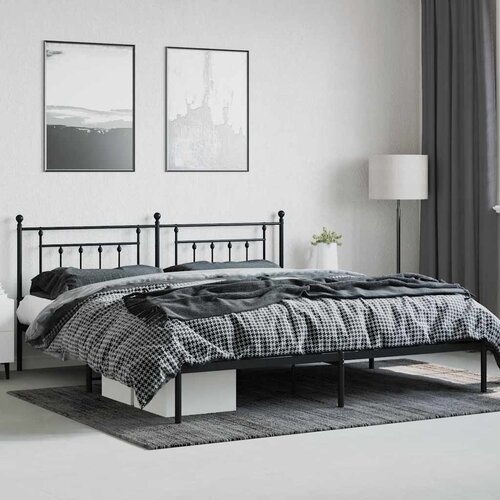  Metalni okvir za krevet s uzglavljem crni 200x200 cm Slike