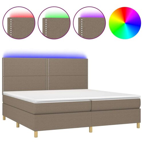  Krevet box spring s madracem LED smeđesivi 200x200 cm tkanina Slike