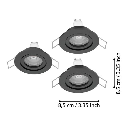 Eglo 902237 - Set od 3 LED kupatilskih ugradnih svetala BARRANCO 1xGU10/4,5W/230V IP44 crne boje Slike