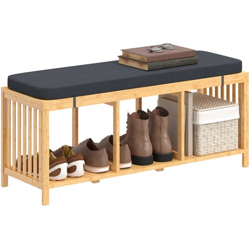 HOMCOM klop za čevlje bambus, poliester 102D x 33&Scaron; x 45V cm naravni les, (5000235454) Cene