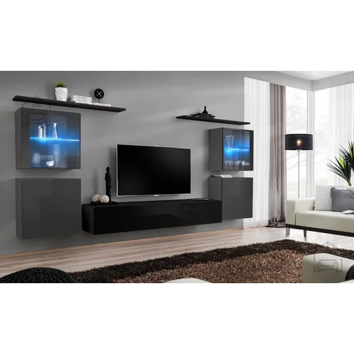 ASM Meble Dnevni TV regal Switch XIV 320 cm LED - grafit/črn