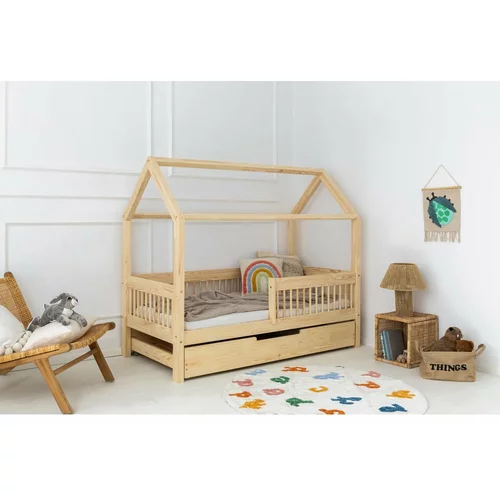 Adeko Otroška postelja iz masivnega bora v obliki hiške/z dodatnim ležiščem s prostorom za shranjevanje 120x200 cm v naravni barvi Mila MBW –