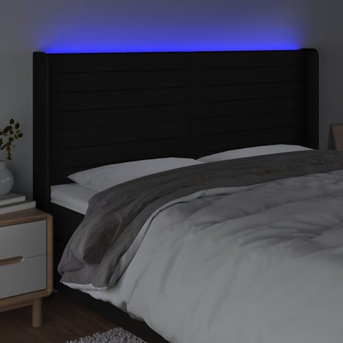  LED uzglavlje crno 183 x 16 x 118/128 cm od tkanine Slike