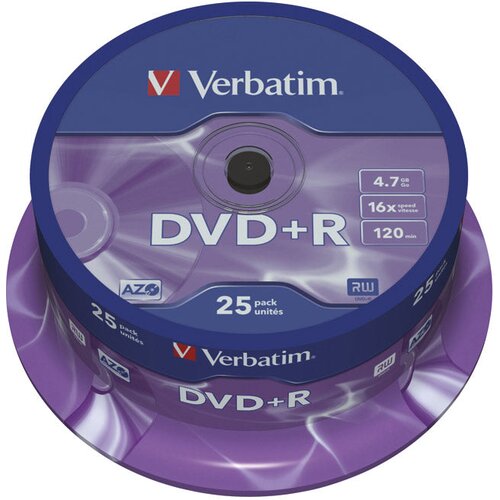 Dvd PLUS R 4,7/120 16X SPINDL MAT SILVER PK25 VERBATIM 43500 Cene