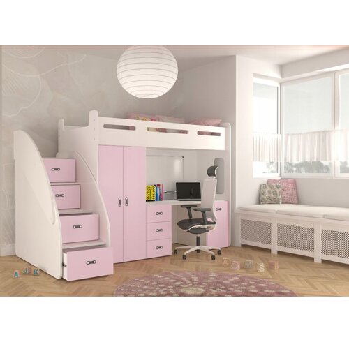 Molarem Home Drveni dječji krevet na kat Zuzia Plus s radnim stolom 200x80 cm - rozi Cijene