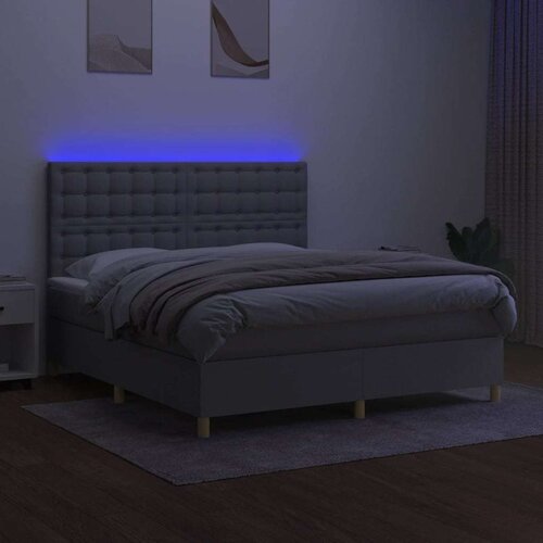  Krevet box spring s madracem LED svjetlosivi 160x200 cm tkanina Slike