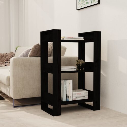  The Living Store Knjižna omara/pregrada črna 60x35x91 cm trdna borovina - Knjižna Omara, (21431227) Slike