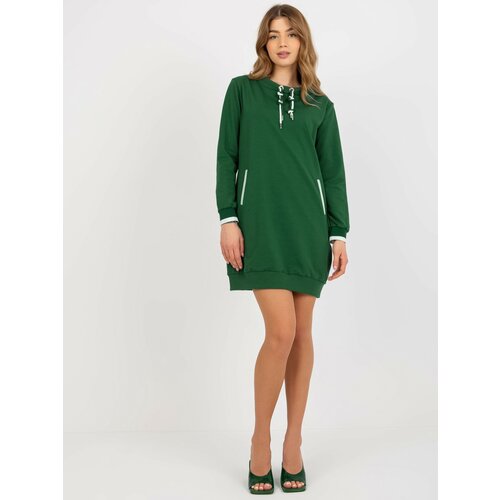 Fashion Hunters Women's Short Sweatshirt Basic Dress with Pockets - Green Slike