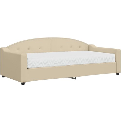  Dnevni krevet s madracem krem 90 x 200 cm od tkanine Slike