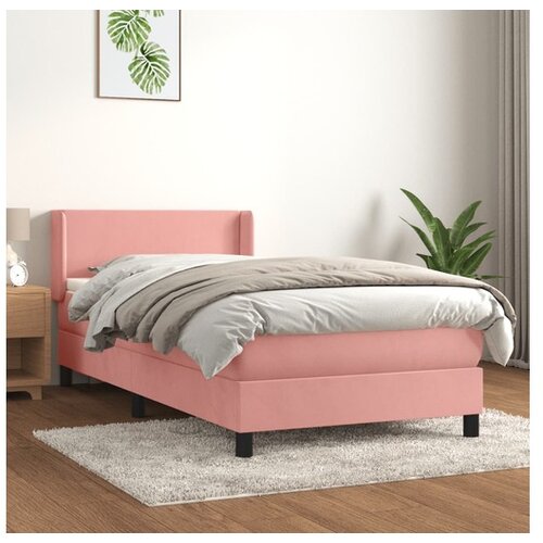 vidaXL Box spring postelja z vzmetnico roza 90x190 cm žamet Cene