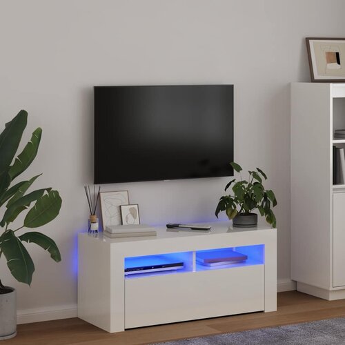 TV ormarić s LED svjetlima visoki sjaj bijeli 90 x 35 x 40 cm Cijene