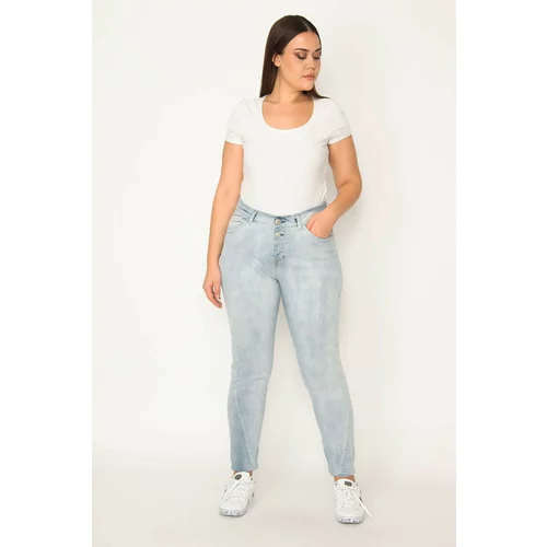 Şans Women's Plus Size Blue Wash Effect 5 Pocket Jeans