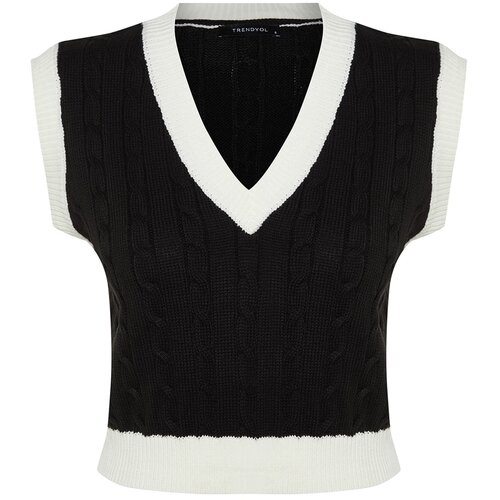 Trendyol Black Crop V-Neck Knitwear Sweater Slike