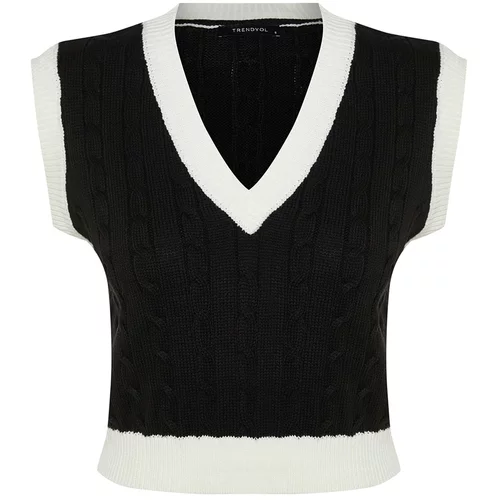 Trendyol Black Crop V-Neck Knitwear Sweater