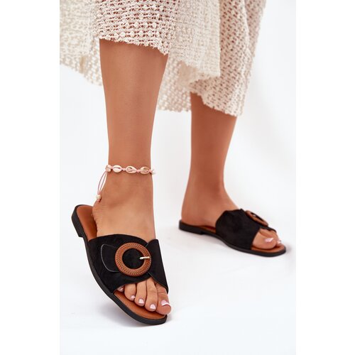 Boto Womens Slippers On Flat Heel With Buckle Black Lanoni Cijene