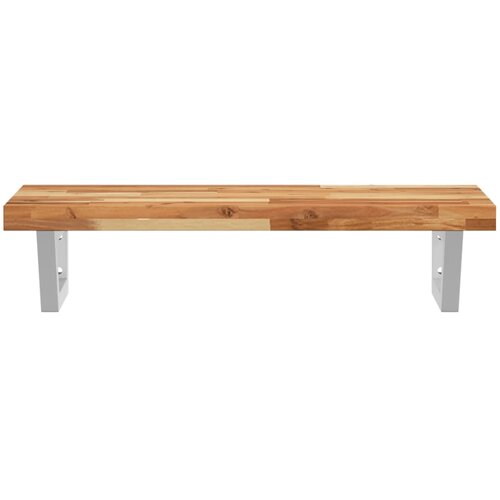  Zidna polica za umivaonik od čelika i masivnog bagremovog drva Smeđa 100 x 40 x 4 cm Slike
