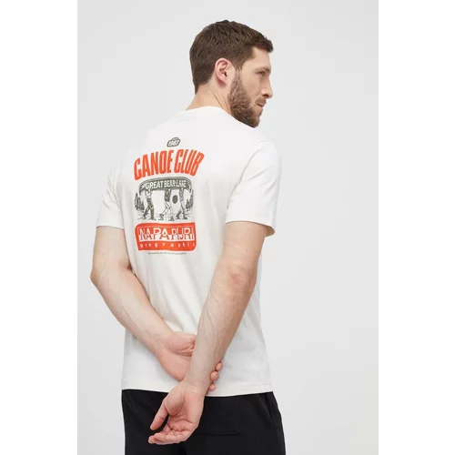 Napapijri Pamučna majica za muškarce, boja: bež, s tiskom