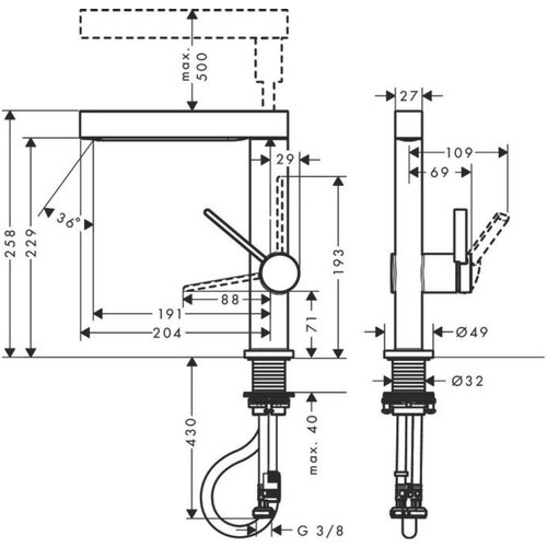 Hansgrohe 76063000 Finoris Click-Clack visoka izvlečna armatura za umivalnik Slike