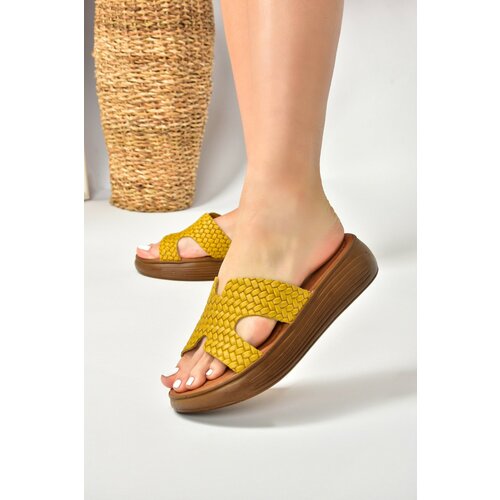 Fox Shoes Yellow Women's Genuine Leather Slippers Slike