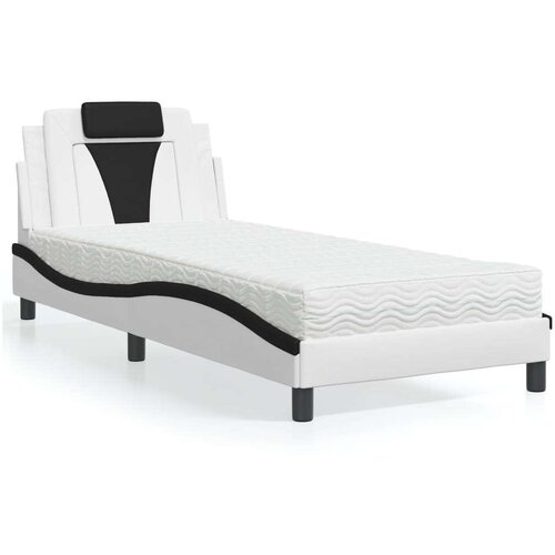  Krevet s madracem bijeli-crni 90 x 190 cm od umjetne kože Slike