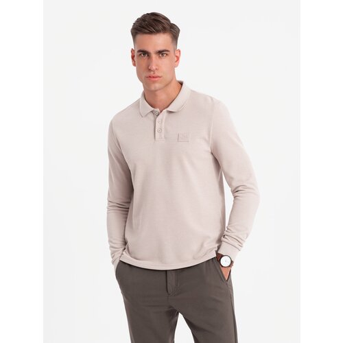 Ombre Men's structured polo longsleeve with patch - ash Slike