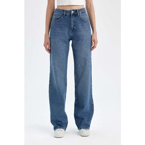 Defacto Straight Wide High Waist Long Jean Washed Trousers