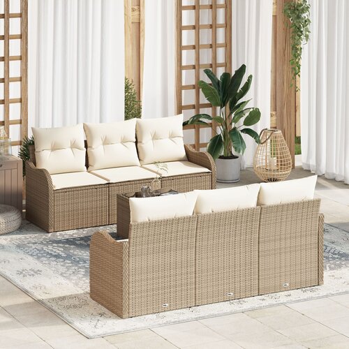 vidaXL 7-delni vrtni sofa set z blazinami Bež Poli ratan Cene