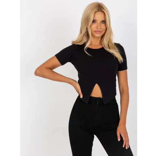Fashion Hunters Basic black ribbed top with short sleeves from RUE PARIS