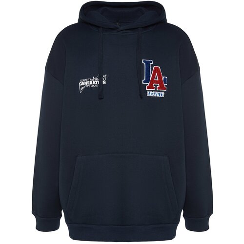 Trendyol Navy Blue Men's Oversized Hooded Embroidery Cotton Sweatshirt Slike