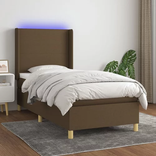  Krevet box spring s madracem LED tamnosmeđi 90x200 cm tkanina
