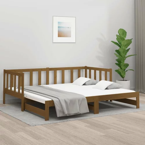  Izvlečna dnevna postelja medeno rjava 2x(90x190) cm borovina, (21073732)